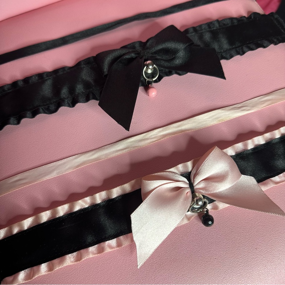 Sweetest Serenity Handmade Pink & Black Bell & Bow Collars / Chokers